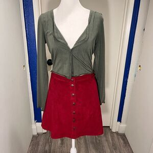 Abercrombie & Fitch Red Faux Suede A-Line Mini Skirt Size 2